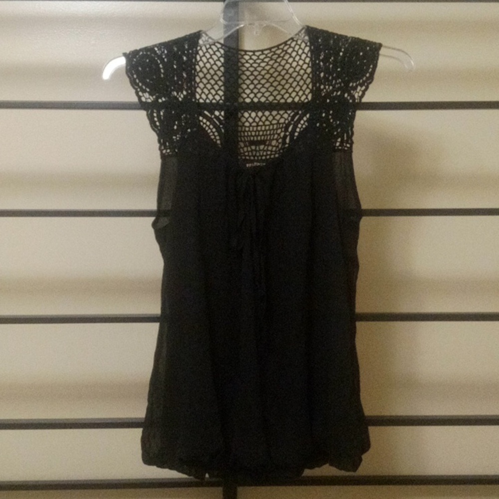 Black sheer crochet back blouse